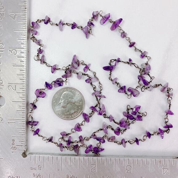 Amethyst Chip Bead Necklace Wire Linked Long Layering Lightweight Stone Jewelry - Picture 8 of 8